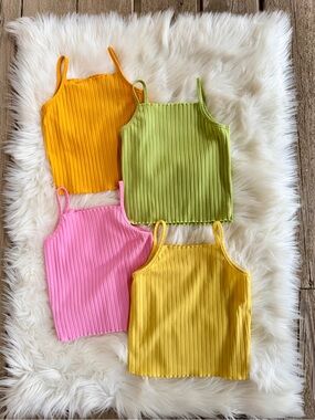 SHEIN Ribbed Knit Tank Tops (Orange, Green, Pink, & Yellow) Size 2-3T